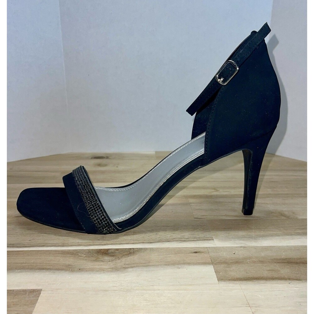 IMPO Tatum Bling Heels Black Rhinestone Toe Ankle Strap Buckle Women’s Size 8.5M - Picture 4 of 9